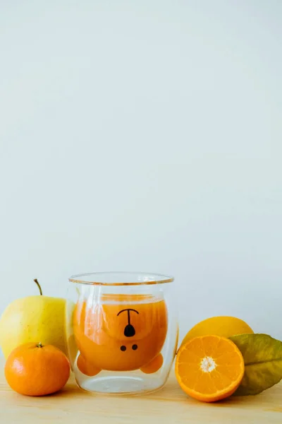 Citrus Fresh Juice Funny Glass Child Healthy Eating — Stock Photo, Image