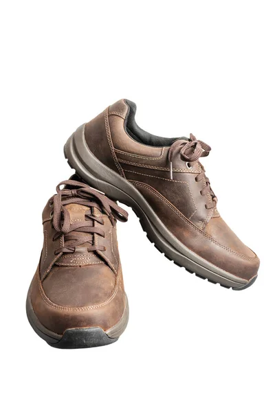 Hommes Chaussures Marche Cuir Marron Isolé Sur Fond Blanc — Photo