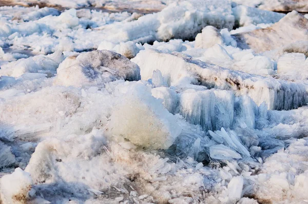 Eisstruktur Von Flusshügeln Frühling Scharfe Eisnadeln Ufer Des Amur Selektiver — Stockfoto