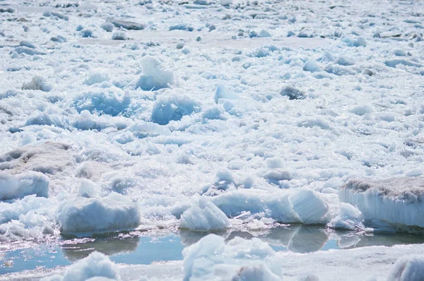 Spring Amur River Melting Ice Bright Sun Ice Floes Crumble — Stockfoto