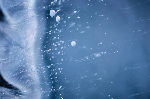 Bolhas Que Sobem Fundo Congelaram Gelo Azul Transparente Padrão Gelo — Fotografia de Stock