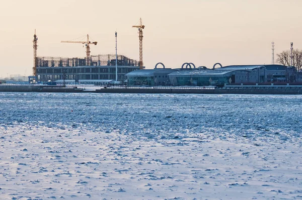 Výstavba Mezinárodního Terminálu Lanovky Heihe Čína Pohled Nábřeží Řeky Amur — Stock fotografie