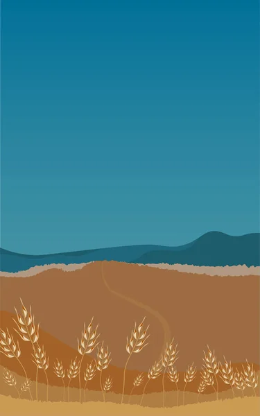Venkovská krajina s pšeničným polem a modrá obloha na pozadí. — Stockový vektor