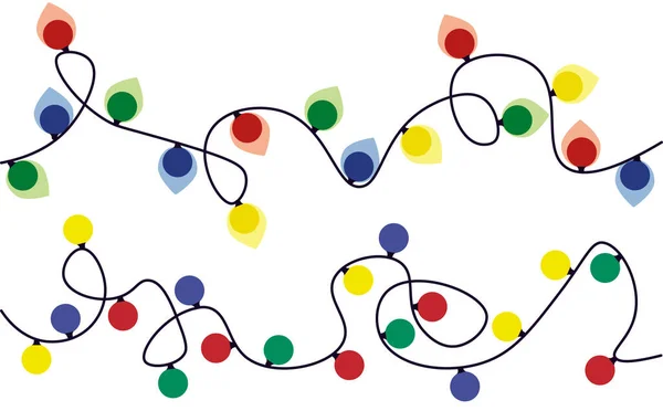 Julkransar. Färgglada bollar av julbelysning girlanger, glödlampor — Stock vektor