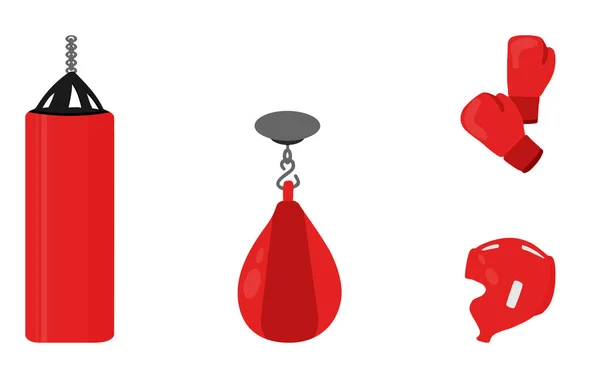 Boks için spor malzemeleri seti. Kask, kum torbası ve eldiven..