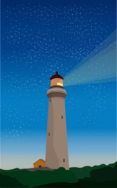 Düz bir deniz feneri olan şafak manzarası. Deniz feneri gece parlar.