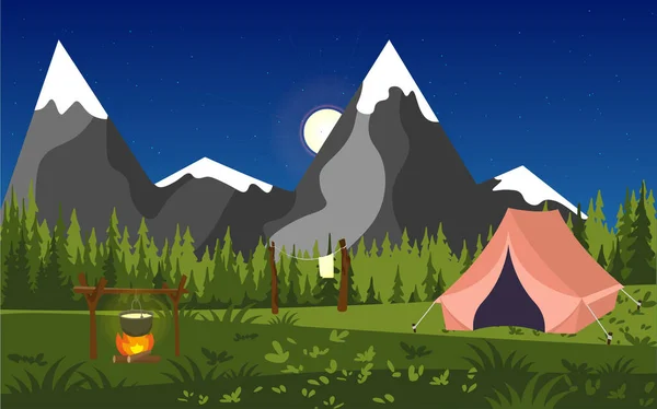 Spor, kamp, açık hava eğlencesi, açık hava macerası, tatil. Doğada gece.