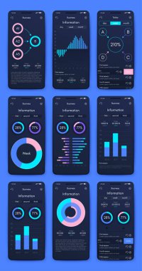 Cep telefonlu vektör grafikleri. Mobil uygulamalar, iş akışı düzeni, diyagram, pankart, web tasarımı, iş raporları oluşturma şablonu. Stok vektörü