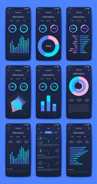 Cep telefonlu vektör grafikleri. Mobil uygulamalar, iş akışı düzeni, diyagram, pankart, web tasarımı, iş raporları oluşturma şablonu. Stok vektörü
