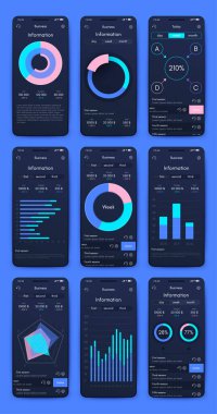 Cep telefonlu vektör grafikleri. Mobil uygulamalar, iş akışı düzeni, diyagram, pankart, web tasarımı, iş raporları oluşturma şablonu. Stok vektörü