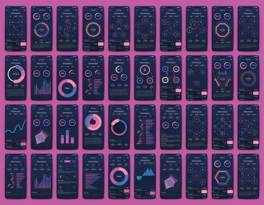 Cep telefonlu vektör grafikleri. Mobil uygulamalar, iş akışı düzeni, diyagram, pankart, web tasarımı, iş raporları oluşturma şablonu. Stok vektörü