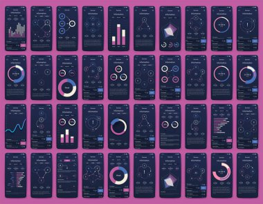 Cep telefonlu vektör grafikleri. Mobil uygulamalar, iş akışı düzeni, diyagram, pankart, web tasarımı, iş raporları oluşturma şablonu. Stok vektörü