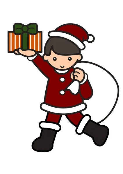 Santa Claus Costume Boy Gift — Stock Photo, Image