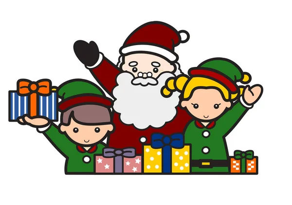 Santa Claus Two Christmas Elves — Stock Photo, Image