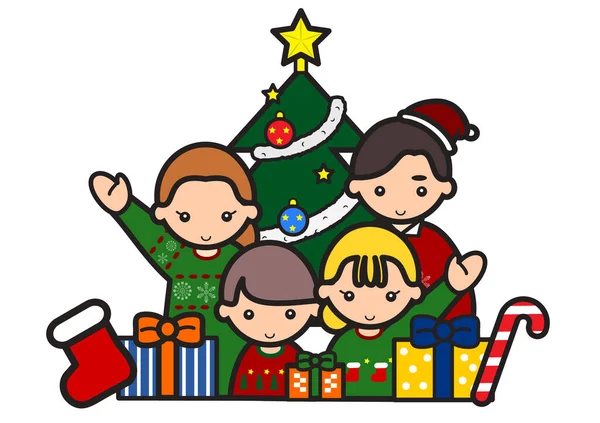 Mutlu noeller aile ve xmas ağaçları