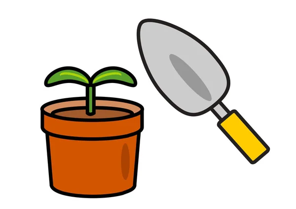 锅子里的勺子和植物 — 图库照片