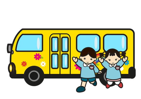 Enfants Avec Autobus Scolaire — Photo