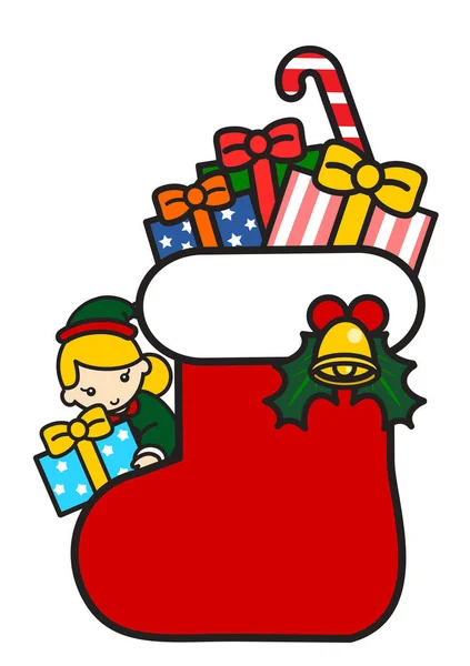 Christmas Elf Gift Box Boot — Stock Photo, Image