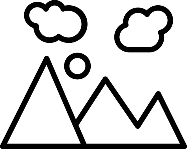 Montaña Sol Nube Icono Estilo Contorno — Vector de stock