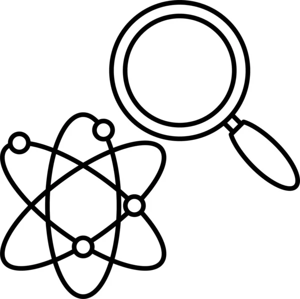 Atomes Loupe Icône Verre Dans Style Contour — Image vectorielle