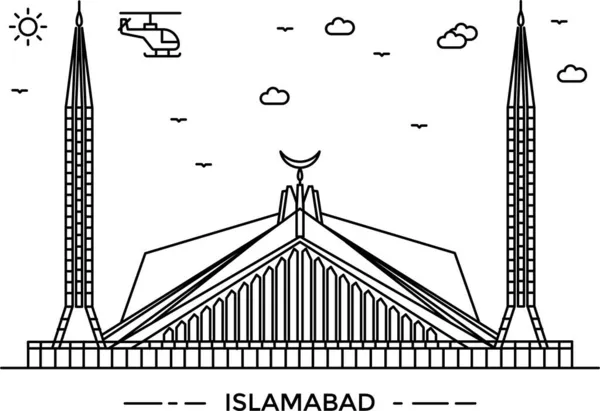Membangun Ikon Capital Islamabad Dalam Gaya Outline - Stok Vektor