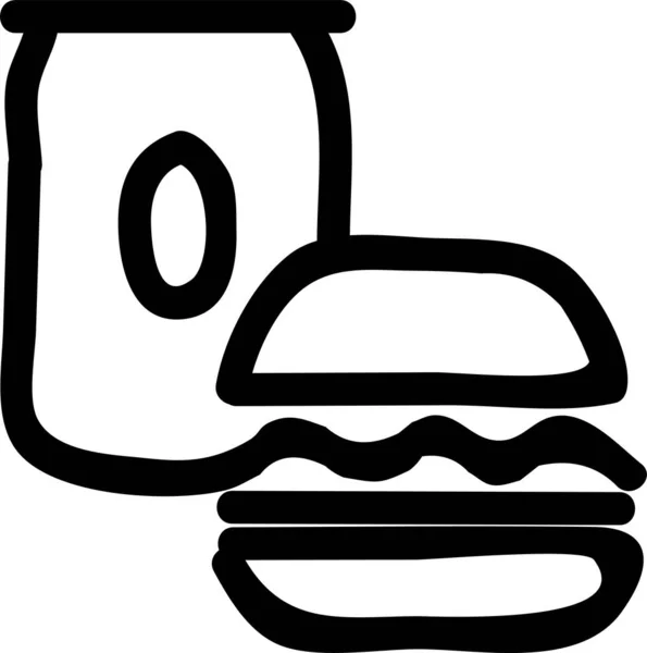 Burger Boisson Icône Nourriture Dans Style Dessiné Main — Image vectorielle