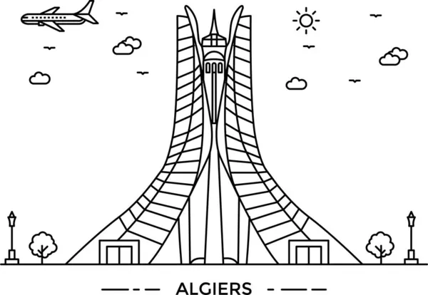 Алжир Архітектурна Будівля Значок Контурному Стилі — стоковий вектор