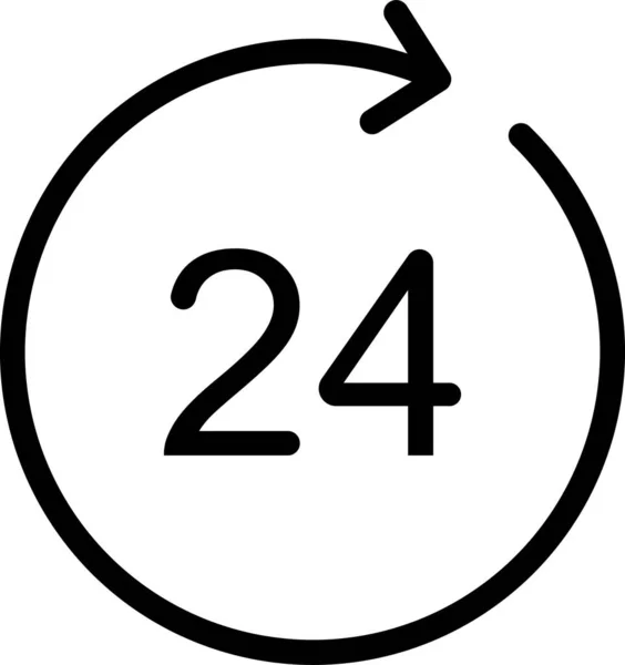 24Hodinová Ikona Nápovědy Směru Hodinových Ručiček Stylu Osnovy — Stockový vektor