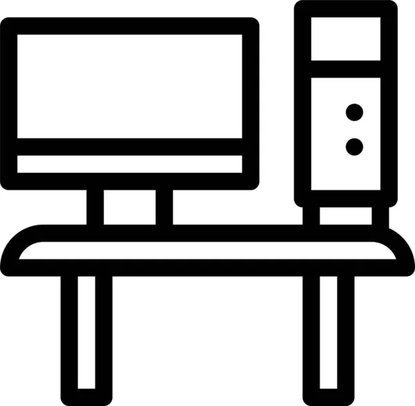 Bilgisayar Masası Izleyici Simgesi Ana Hat Biçiminde — Stok Vektör