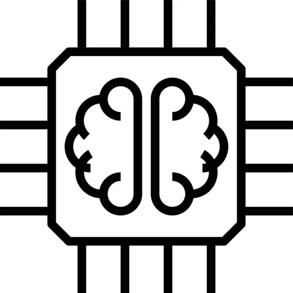 Cerveau Puce Mentale Icône Dans Style Contour — Image vectorielle