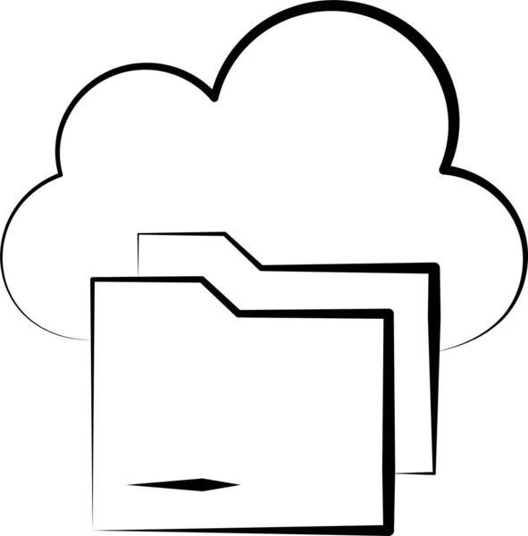 Cartella Cloud Icona Condivisa Stile Disegnato Mano — Vettoriale Stock
