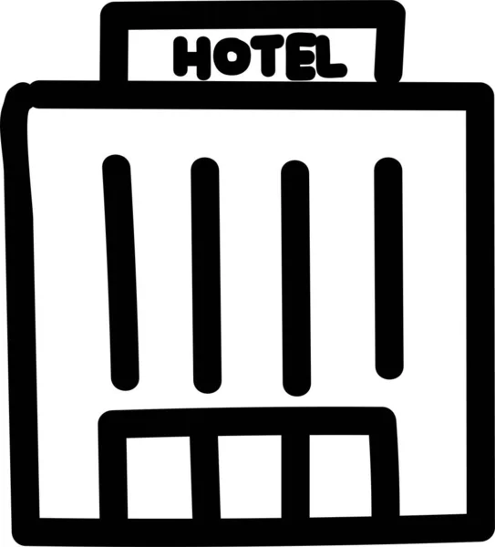 Komerční Hostel Hotel Ikona Ručně Kreslené Stylu — Stockový vektor