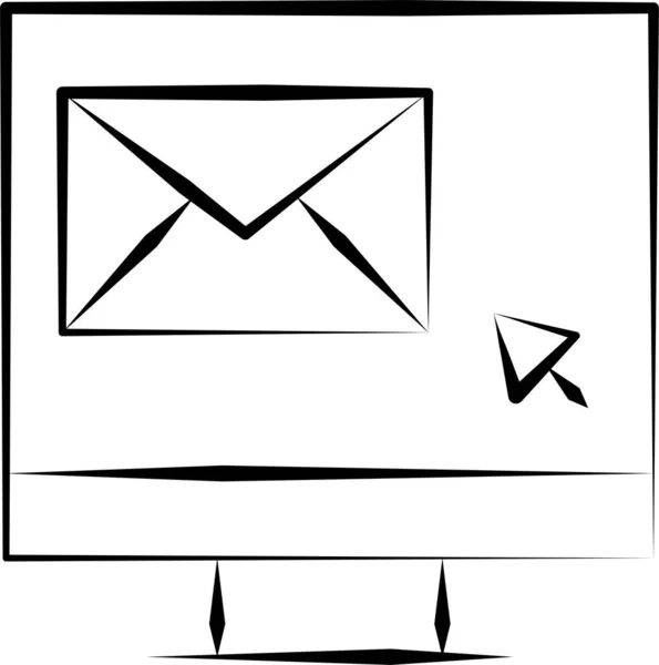 Computer Email Lcd Icon Handdrawn Style — Stock Vector