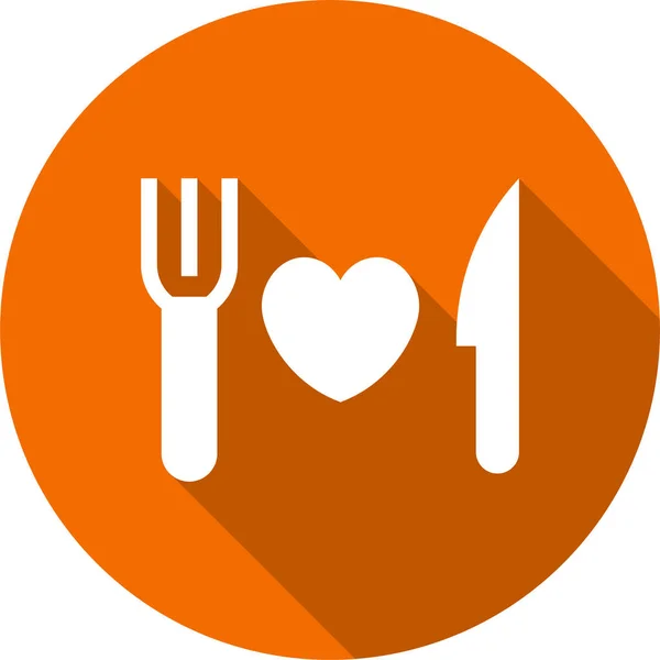 Icône Coeur Fourchette Manger Dans Style Ombre Longue — Image vectorielle