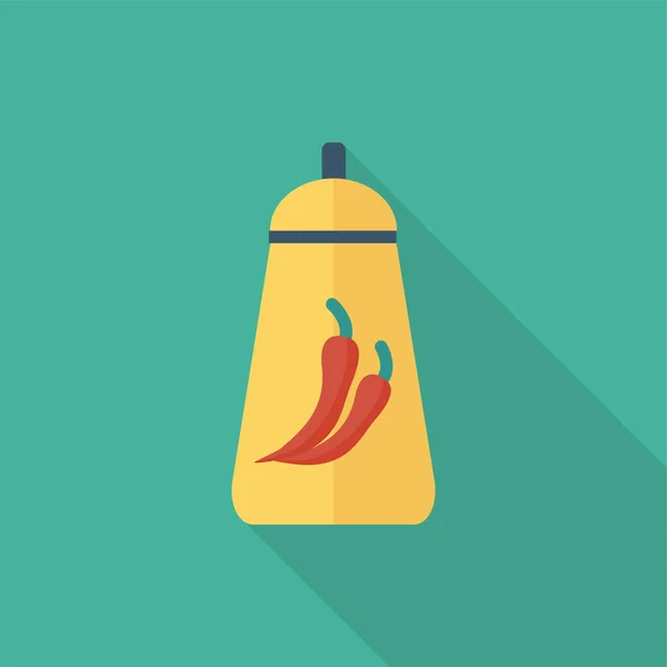 Bouteille Chili Chilisauce Icône Dans Style Ombre Longue — Image vectorielle