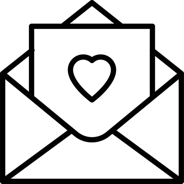 Zarf Kalp Sevgililer Günü Simgesi Taslak Biçiminde — Stok Vektör