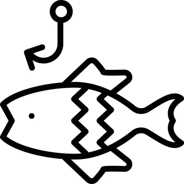 Živočišné Ryby Rybaření Ikona Stylu Osnovy — Stockový vektor
