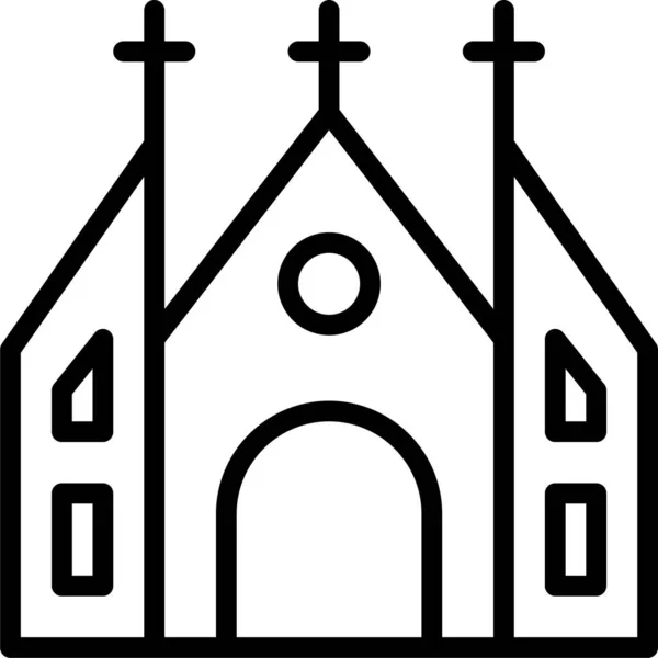 Edificio Icono Capilla Católica Estilo Esquema — Vector de stock