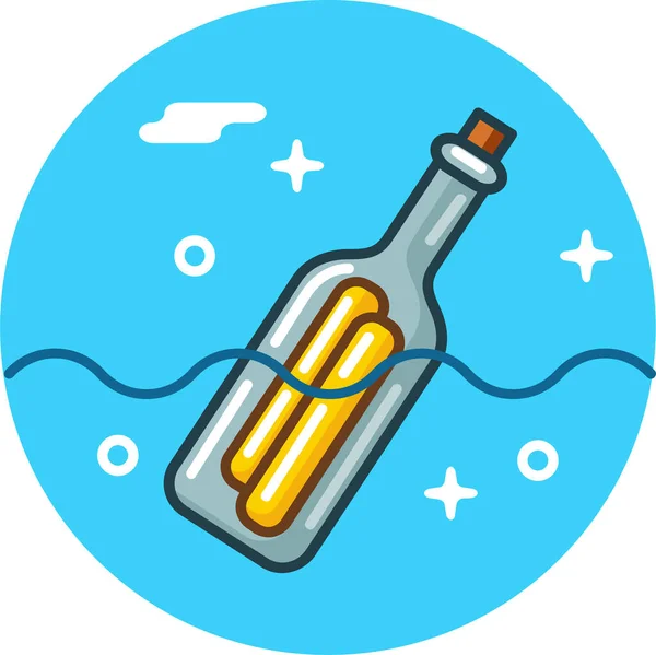 Icono Nota Mensaje Botella Estilo Contorno Lleno — Vector de stock