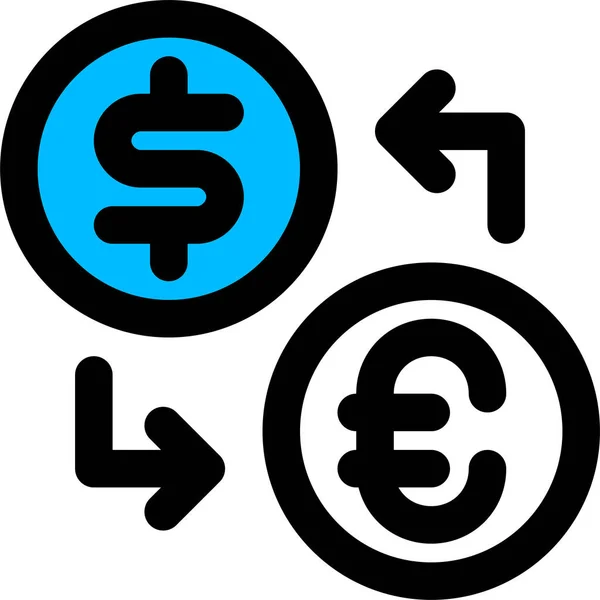Moneda Dólar Euro Icono Estilo Esquema Lleno — Vector de stock