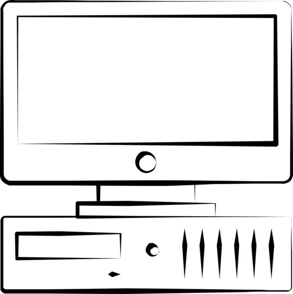 Computer Screen Icon Handdrawn Style — Stock Vector