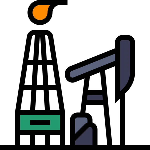 Icône Plate Forme Forage Pétrole Énergie Dans Style Contour Rempli — Image vectorielle