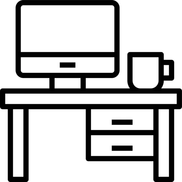 Bureau Chaise Icône Bureau Dans Style Contour — Image vectorielle