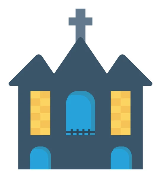 Building Catholic Church Icon Flat Style — Stock Vector