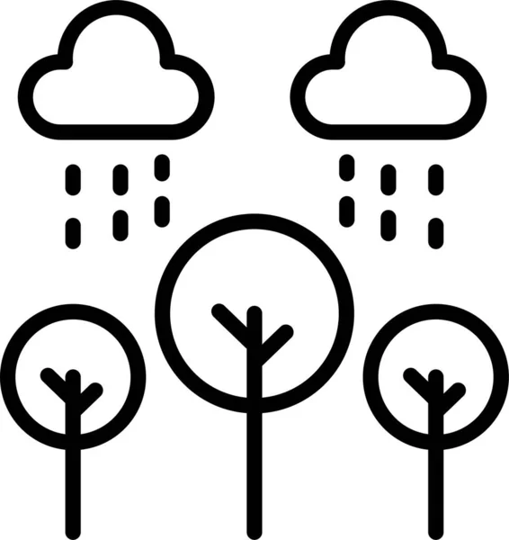 Tree Rain Cloud Icon Outline Style — Stock Vector