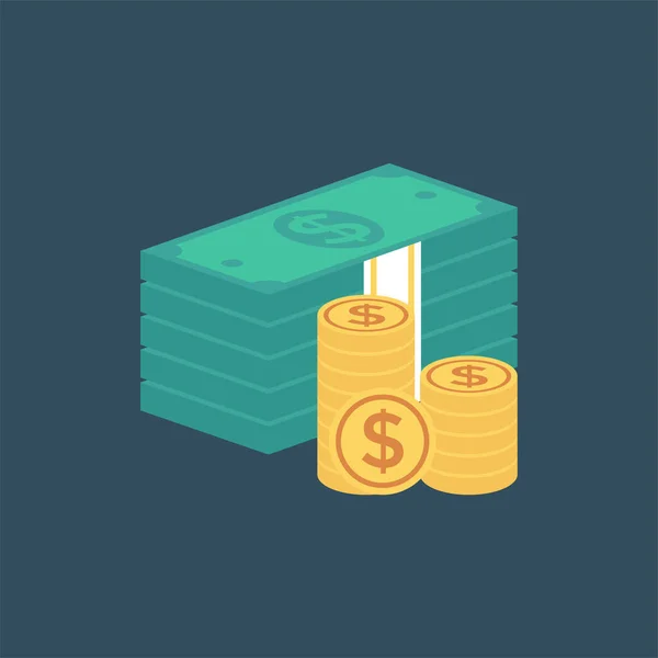 Cash Finance Geld Pictogram Platte Stijl — Stockvector