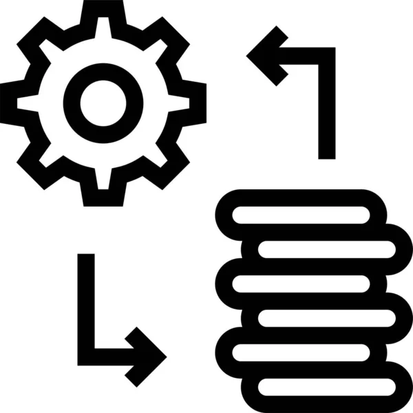 Monnaie Engrenage Argent Icône Dans Style Contour — Image vectorielle