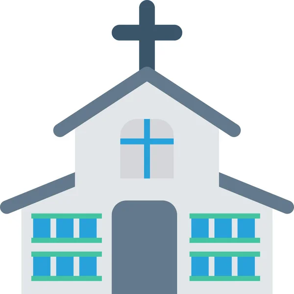 Bâtiment Icône Église Catholique Dans Style Plat — Image vectorielle