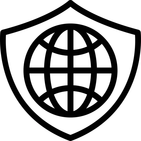 グローバルセキュリティグローバルロックアイコンのアウトラインスタイル — ストックベクタ