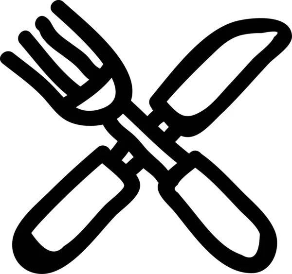 Fourchette Icône Couteau Cuisine Dans Style Dessiné Main — Image vectorielle